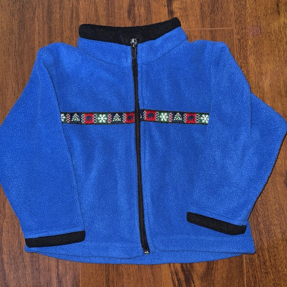 Vintage Black Diamond USA Kids 2T Blue Fleece Jacket Nordic Ski Cabincore Bear